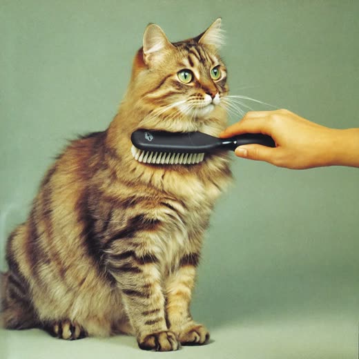 A long-haired cat being brushed out